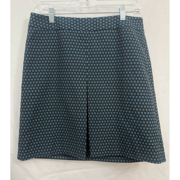Ann Taylor LOFT Skirt Geometric Print Teal Blue Black Womens Size 8 - Picture 1 of 8